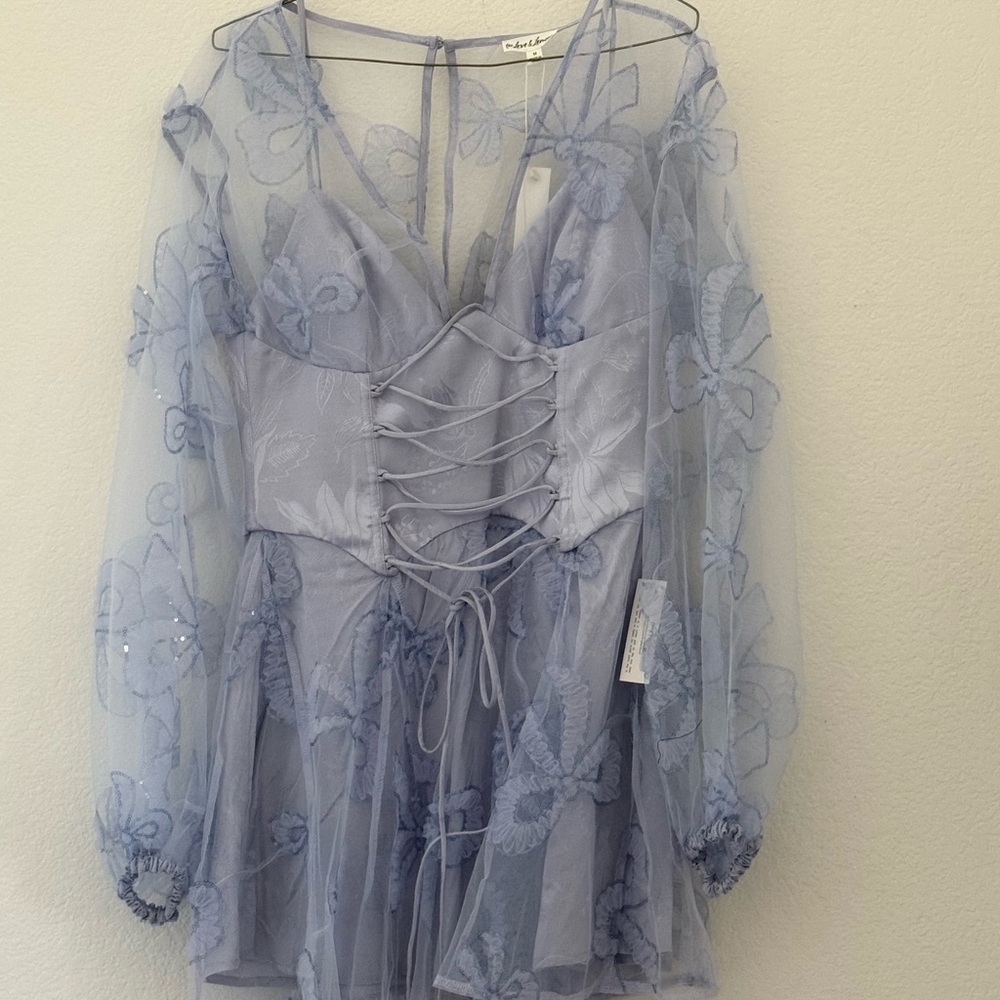 For Love And Lemons Blue Floral Mini Dress